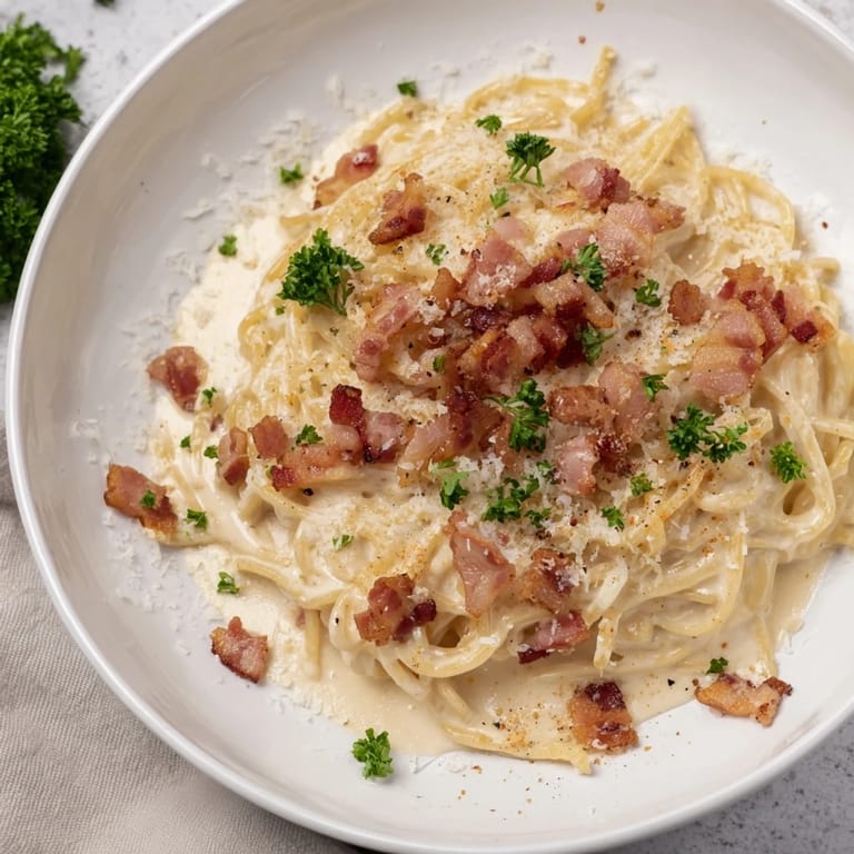 Delicious Carbonara Ramen Fusion: a bowl of cheesy ramen, ready in fifteen minutes for a flavorful lunch.