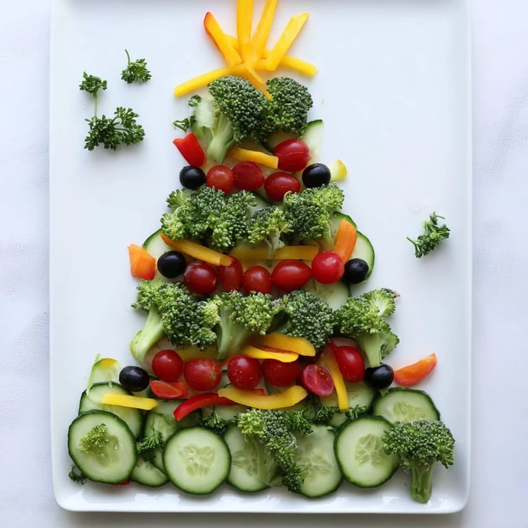 Vibrant red and green vegetables make this easy Healthy Christmas Veggie Platter Tree appetizing for everyone to enjoy.
