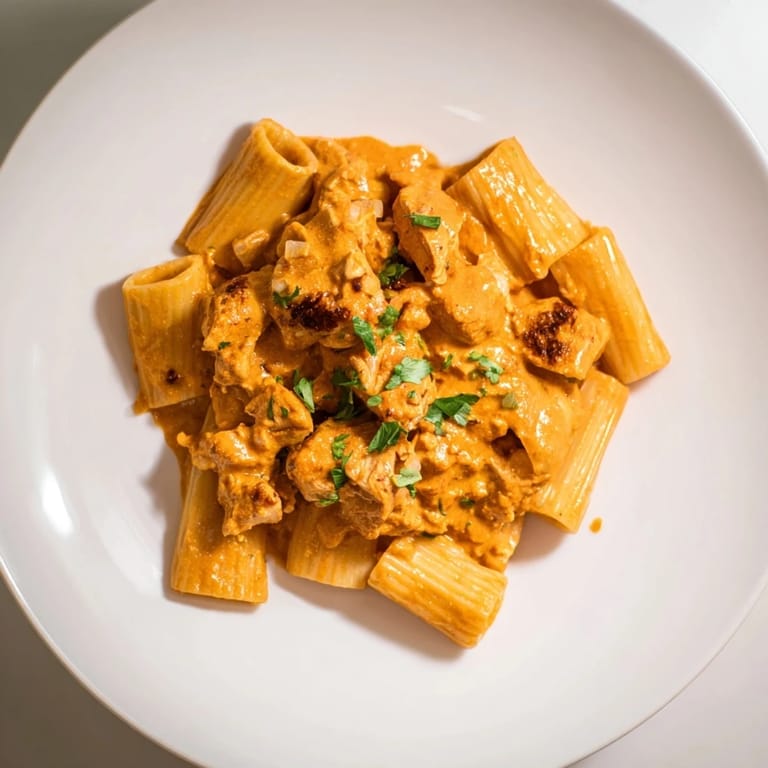 This Creamy Chicken Tikka Masala Pasta dish presents a flavorful fusion of Indian and Italian cuisine.