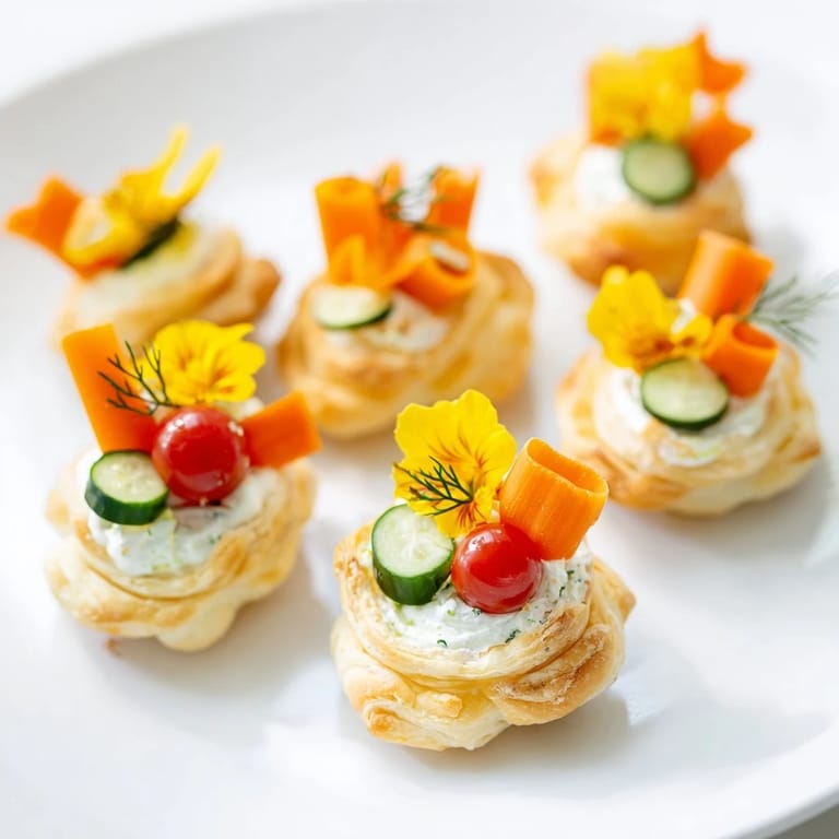 Freshly baked Fairy Garden Flower Shaped Snacks arranged with playful vegetable designs, a perfect party food.