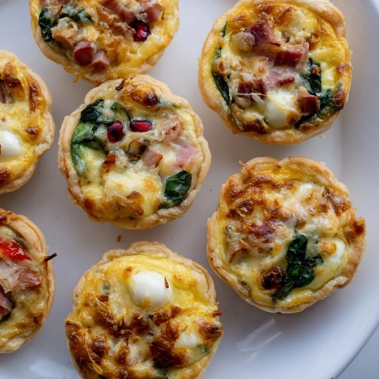 A delicious Mini Quiche Holiday Village Board boasts savory, bite-sized quiches, perfect for any holiday gathering.