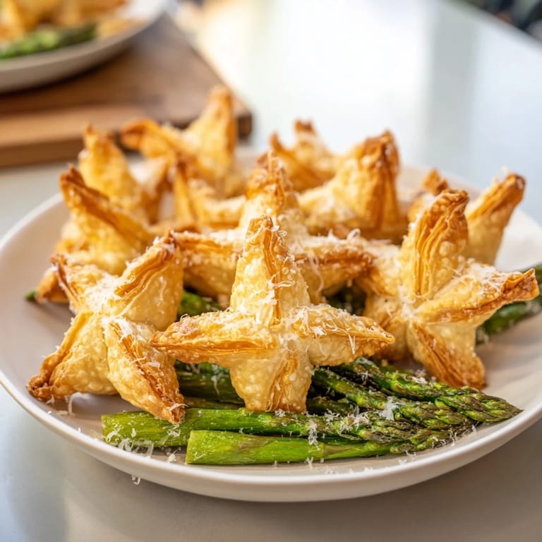 These flaky Star Shaped Asparagus Bundle Wraps showcase tender asparagus elegantly wrapped in golden pastry.