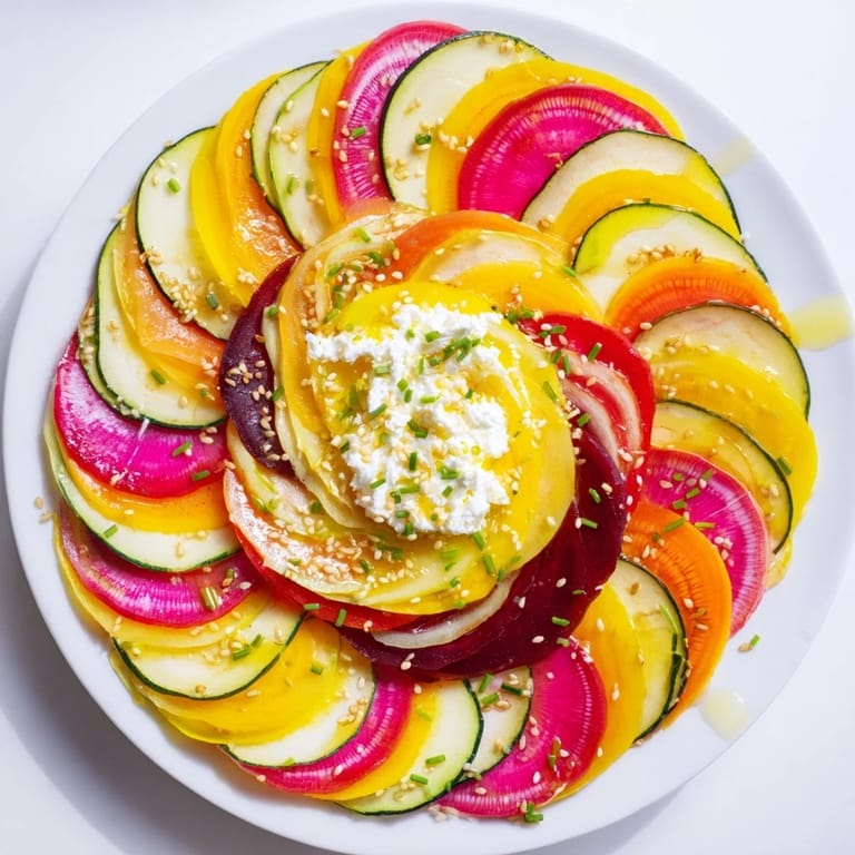 A stunning photo of a fresh Radial Symmetry Sunburst salad, drizzled and garnished, ready to impress your guests.