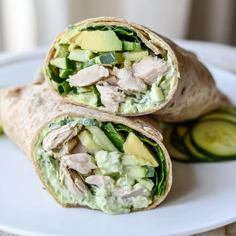 A close-up of a delicious Green Goddess Wellness Wrap showcases the colorful veggies with a flavorful dressing.
