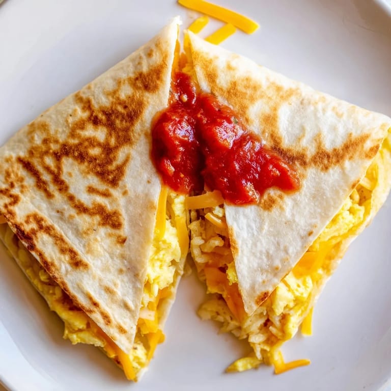A fully-loaded, visually enticing Breakfast Crunchwrap showing layers of savory ingredients ready to eat.