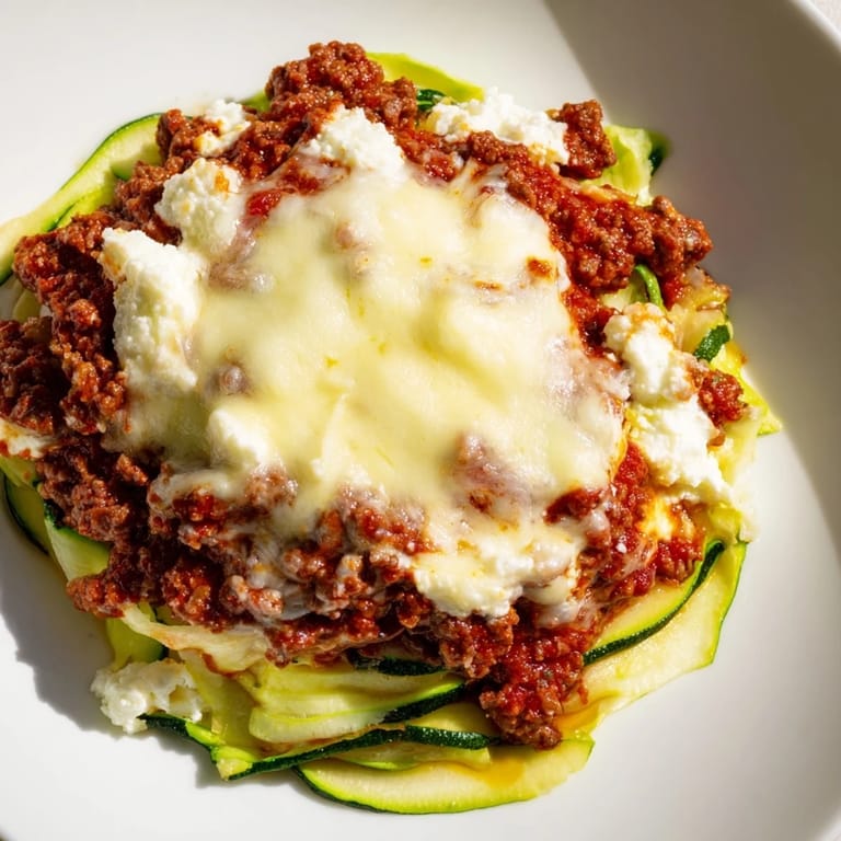 Enjoy a comforting, gluten-free Zucchini Lasagna Skillet with melted mozzarella and fresh, fragrant herbs.