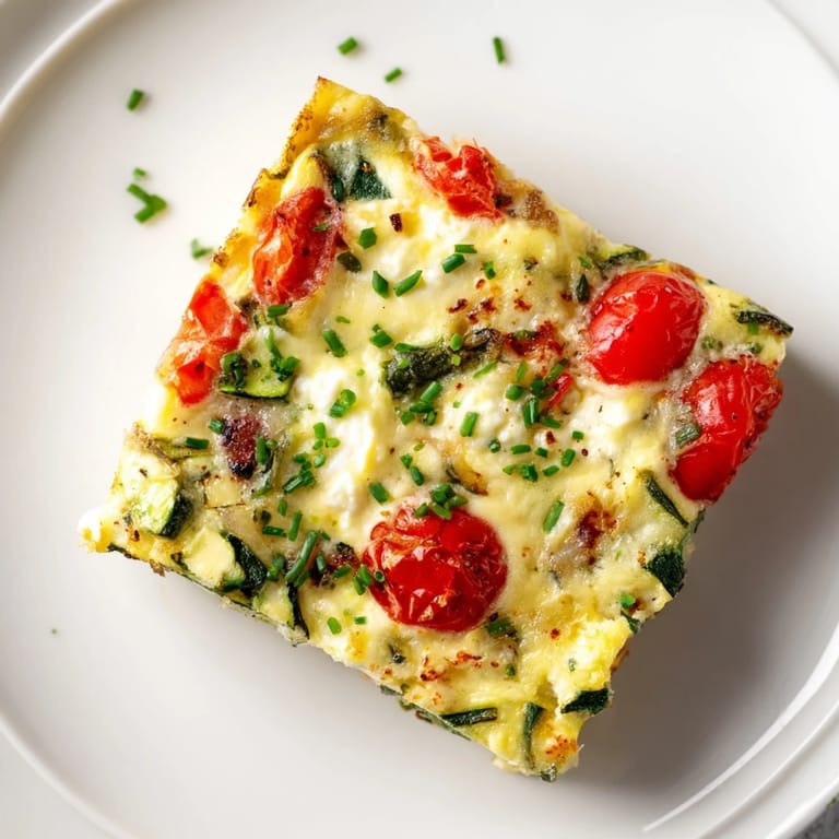 Savory High-Protein Sheet Pan Eggs With Cottage Cheese and Veggies ready for a healthy meal prep breakfast.  