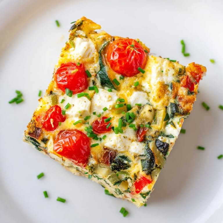 Golden baked High-Protein Sheet Pan Eggs With Cottage Cheese and Veggies on a slate serving platter.