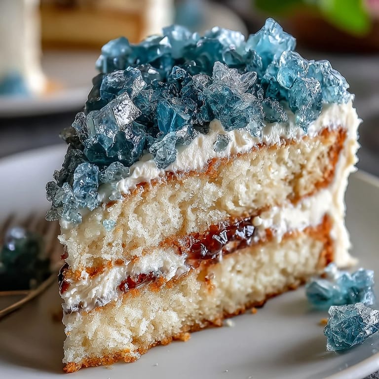 Stunning teal and gold geode cake slice reveals crystal-like sugar formations, ideal for festive graduation celebrations.