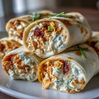 Buffalo Chicken Cream Cheese Pinwheel Wraps with zesty sauce and tender chicken, rolled in soft tortillas and sliced for easy party appetizers.