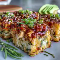 Crispy Spicy Tuna Rice cakes, golden fried and topped with zesty, creamy tuna filling.