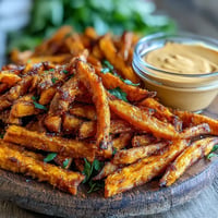 Air fryer sweet potato fries, perfectly crisp, with creamy chipotle aioli for dipping joy.